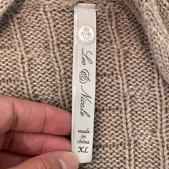 Leo & Nicole Knit Open Cardigan Women's XL Tan Long Line Angora Blend Pockets - Picture 7 of 9
